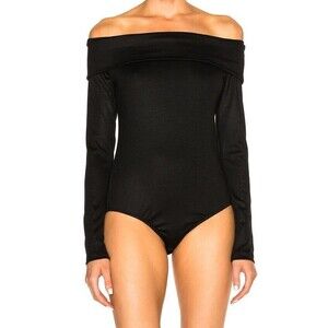 TIBI Womens Top Large Black Off Shoulder Bodysuit 100% Wool Stretch Knit